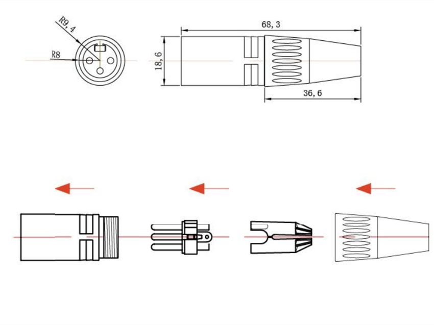 3 Pin nga Babaye nga Laki nga XLR Plugs (3)